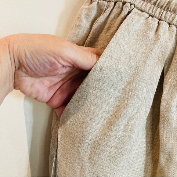 J  CREW Sz 10 100% Linen Elastic Band Drawstring Waist Pockets Tapered Leg Pants - Picture 3 of 12